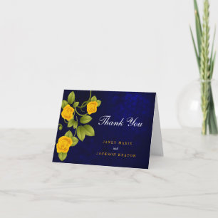 Carte De Remerciements Mariage bleu foncé et marigold jaune rose