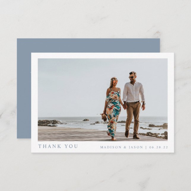 Carte De Remerciements Mariage bleu foncé simple photo (Devant / Derrière)