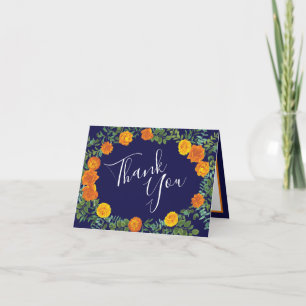 Carte De Remerciements Mariage bleu marine Rose orange