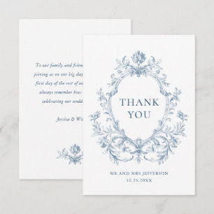Carte De Remerciements Mariage Bleu Poussiéreux Floral Élégant Orné Victo