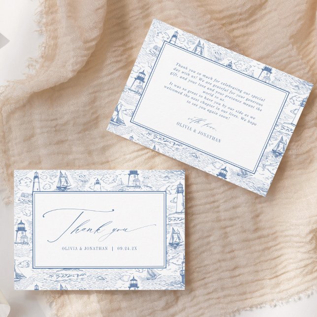 Carte De Remerciements Mariage bleu toile de phare côtier (Créateur téléchargé)
