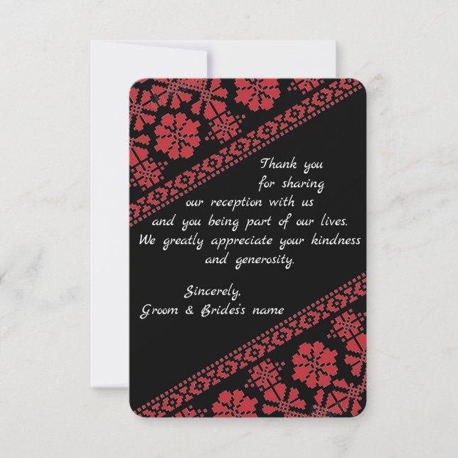 Carte de remerciements Mariage Blk et Rd Tatreez (Devant)