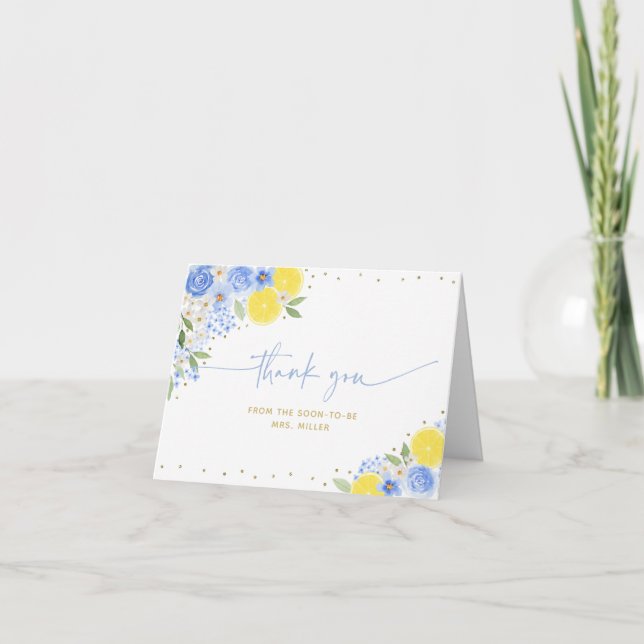 Carte De Remerciements Mariage Blue Floral Citron Principal Squeeze (Devant)