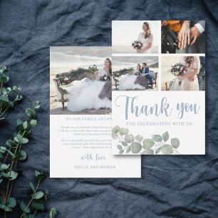 Carte De Remerciements Mariage Bohème Aquarelle Eucalyptus Bleu Poussiére