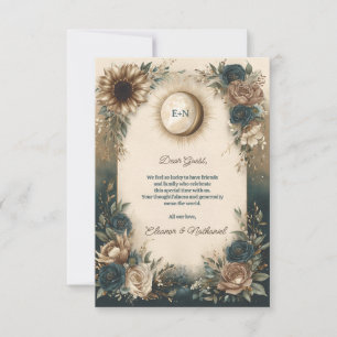 Carte De Remerciements Mariage Bohème Céleste Soleil Lune Floral Rustique