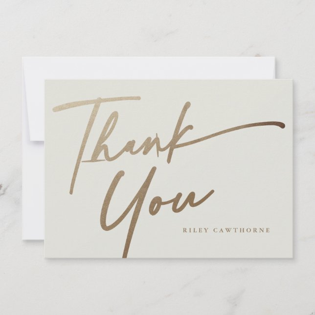 Carte De Remerciements Mariage Bohème Élégant Moderne avec Écriture Dorée (Devant)