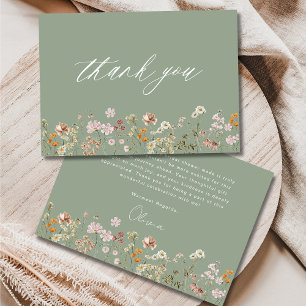 Carte De Remerciements Mariage Bohème Fleur de Sauge Verte