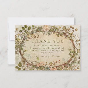 Carte De Remerciements Mariage Bohème Floral Élégant et Terrien avec une 