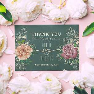 Carte De Remerciements Mariage Bohème Floral Vert Émeraude
