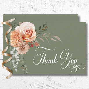 Carte De Remerciements Mariage Bohème Pêche et Rouille Floral Vert Sauge