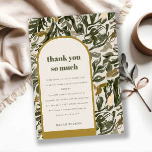 Carte De Remerciements Mariage Bohème Rétro Rustique en Vert Botanique