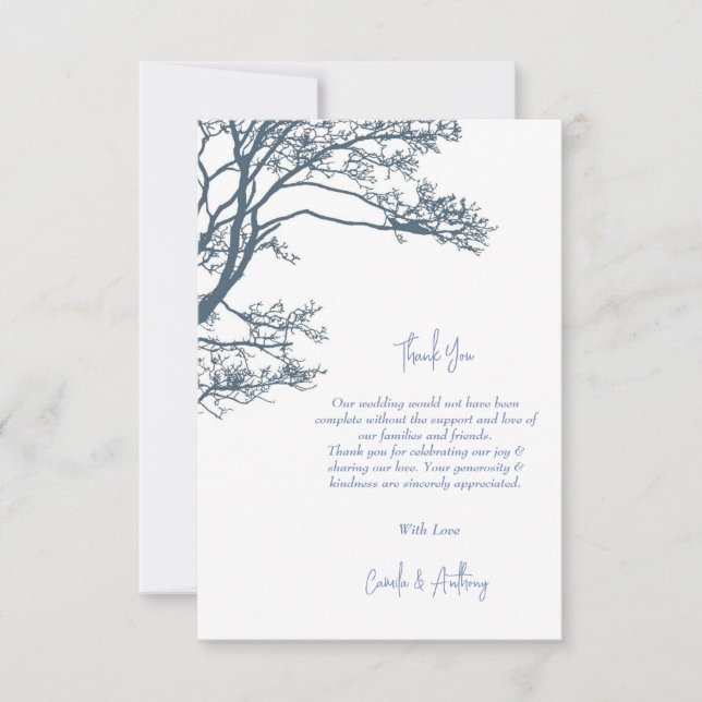 Carte De Remerciements Mariage Boho d'arbre simple bleu (Devant)