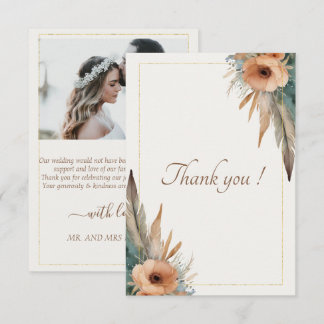 Carte De Remerciements Mariage Boho Floral Feather Dreamcatcher
