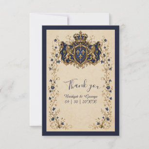 Carte De Remerciements Mariage Botanique au Blason Royal Lion Médiéval