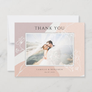 Carte De Remerciements Mariage botanique aux fleurs de pêcher rose modern