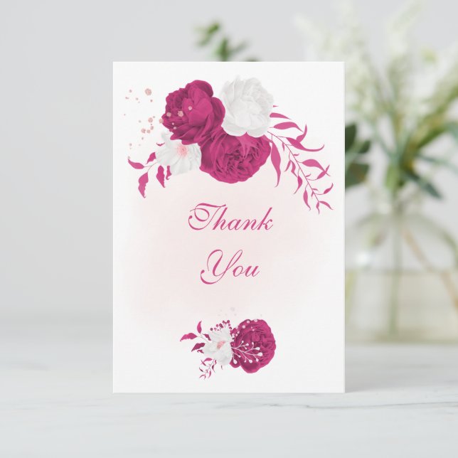 Carte De Remerciements mariage botanique de fleurs blanches fuchsia (Debout devant)