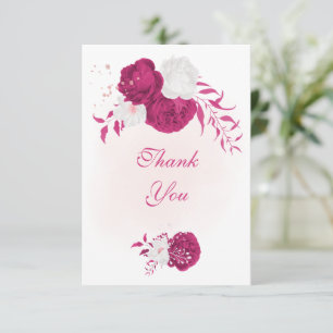Carte De Remerciements mariage botanique de fleurs blanches fuchsia