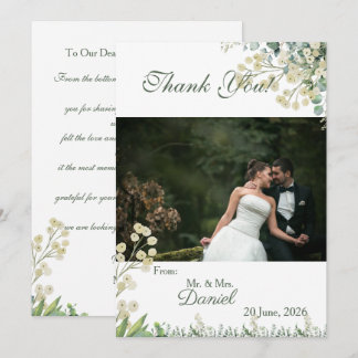 Carte De Remerciements Mariage Botanique Eucalyptus & Fleurs Blanches