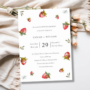 Carte De Remerciements Mariage botanique mou Red Strawberry Leafy Invitat