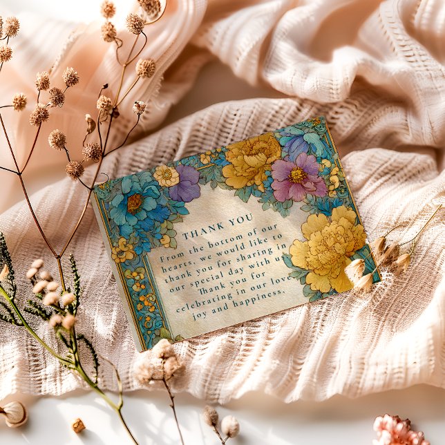 Carte De Remerciements Mariage Botanique Or et Sarcelle (Créateur téléchargé)