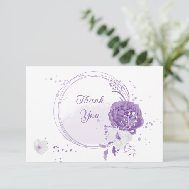 Carte De Remerciements mariage botanique romantique blanc violet (Debout devant)