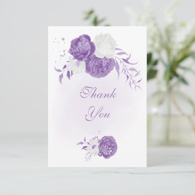 Carte De Remerciements mariage botanique romantique blanc violet (Debout devant)
