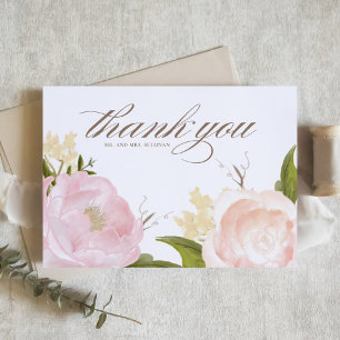 Carte De Remerciements Mariage Botanique Roses de Jardin Rose Romantique