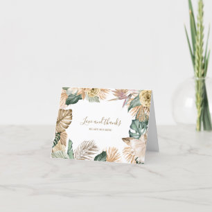 Carte De Remerciements Mariage botanique tropical floral or mauve