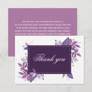Carte De Remerciements Mariage botanique violet. Feuillage de lilas viole