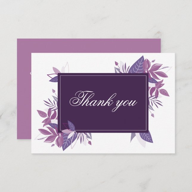 Carte De Remerciements Mariage botanique violet. Feuillage lilas violet (Devant / Derrière)