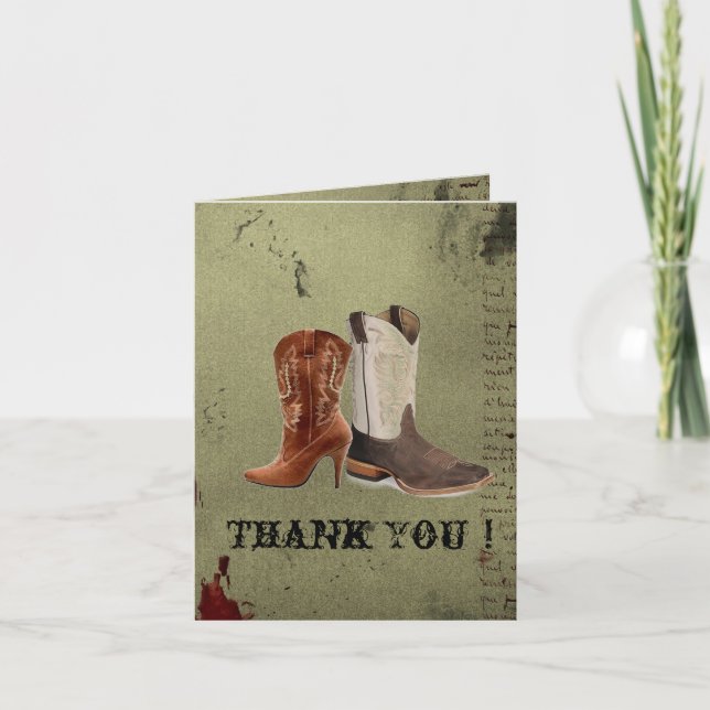 Carte De Remerciements mariage bottines de cowboy western (Devant)