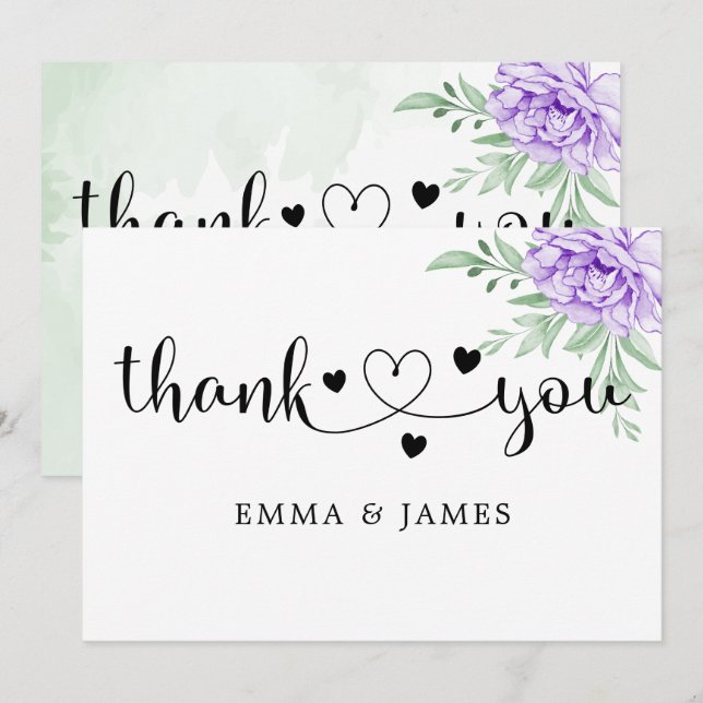 Carte De Remerciements Mariage Bouquet de fleurs violettes (Devant / Derrière)