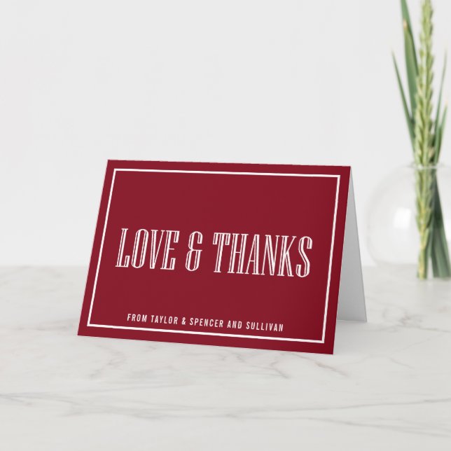 Carte De Remerciements Mariage Brique Rouge Typographie Classique (Devant)