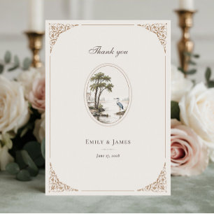 Carte De Remerciements Mariage cadre ovale de héron français romantique