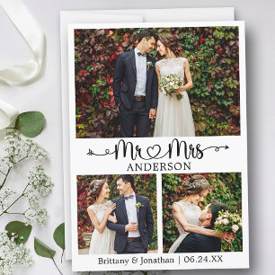 Carte De Remerciements Mariage Calligraphie Coeur 3 Photo M. et Mme