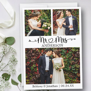 Carte De Remerciements Mariage Calligraphie Coeur M et Mme 3 Photo