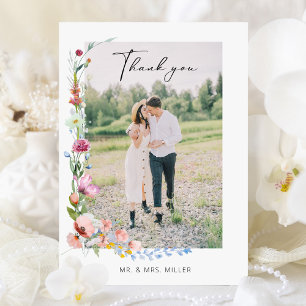 Carte De Remerciements Mariage calligraphié de fleurs sauvages aquarelle