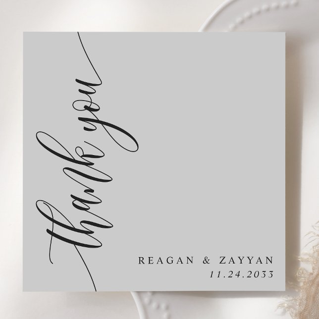 Carte De Remerciements Mariage Calligraphié Gris Clair (Créateur téléchargé)