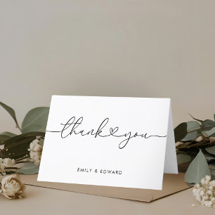 Carte De Remerciements Mariage Calligraphié Moderne Plié Non Photographiq