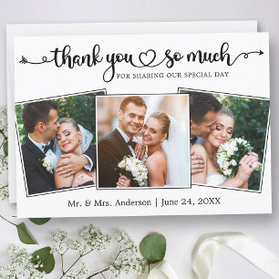 Carte De Remerciements Mariage Calligraphie Script Coeur 3 Photos