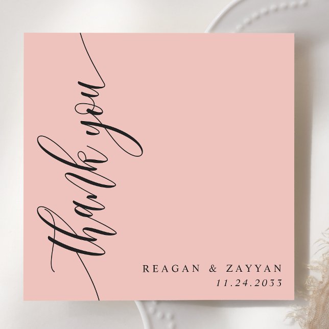 Carte De Remerciements Mariage Calligraphie Script Rose Corail Doux (Créateur téléchargé)