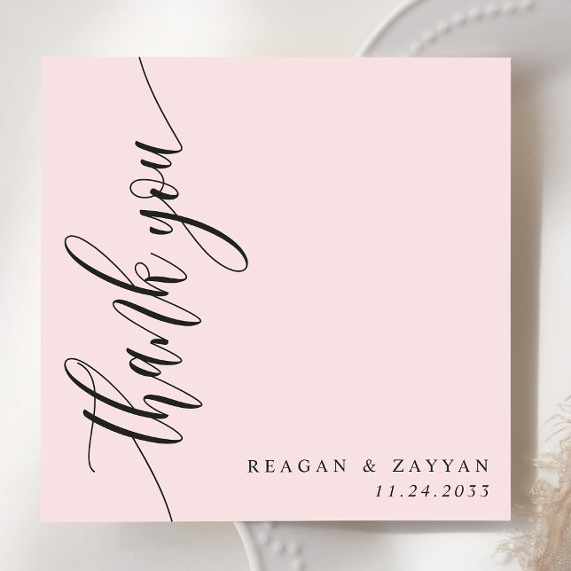 Carte De Remerciements Mariage Calligraphie Script Rose Pâle (Créateur téléchargé)