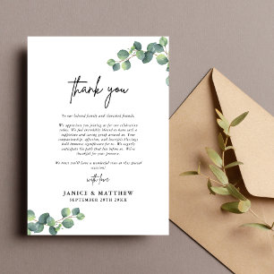 Carte De Remerciements Mariage Campagnard avec Feuillage d'Eucalyptus