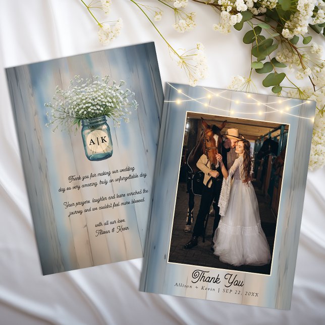 Carte De Remerciements Mariage campagnard respiratoire de bébé rustique M (Country Wedding Thank You Card)