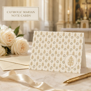 Carte De Remerciements Mariage catholique aux roses à monogramme marian v