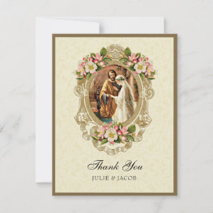 Carte De Remerciements Mariage Catholique Vintage Fleurs de Cerisier Reli