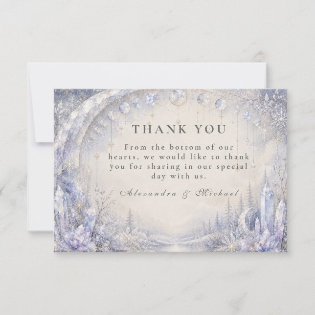 Carte De Remerciements Mariage Céleste d'Hiver Éthéré (Devant)
