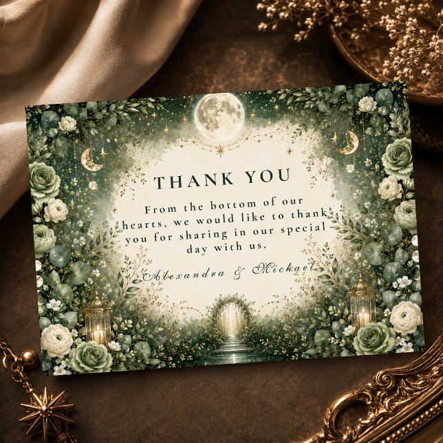 Carte De Remerciements Mariage céleste vert élégant (Créateur téléchargé)