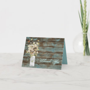 Carte De Remerciements mariage champêtre bleu bois de grange rustique