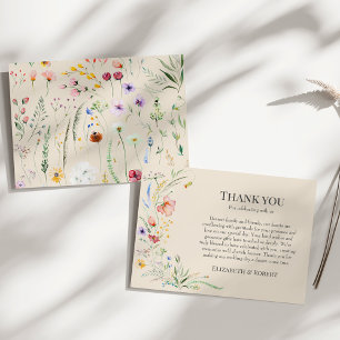 Carte De Remerciements Mariage Champêtre de Fleurs Sauvages Bohème Taupe